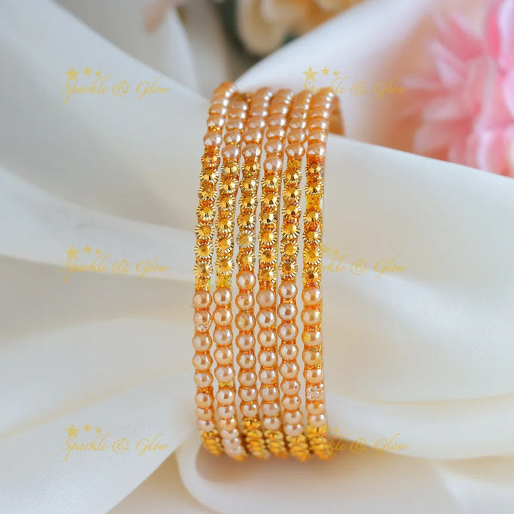 Stunning Gold colour Glass bangles set of 6 bangles - Sparkle and Glow
