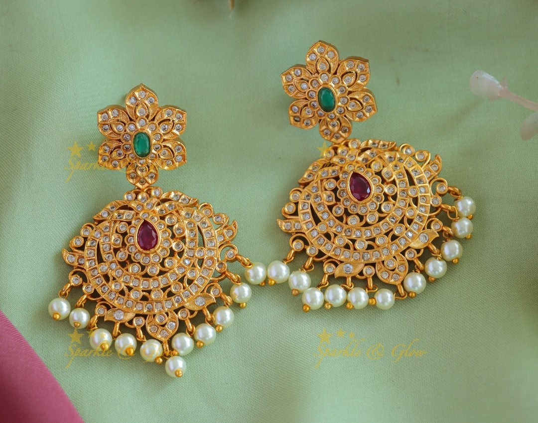 Premium matte Floral Studded bali earrings