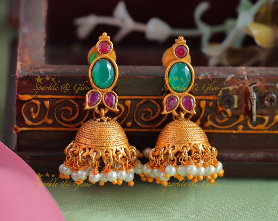 Statement Premium matte Floral jhumuka with pearls