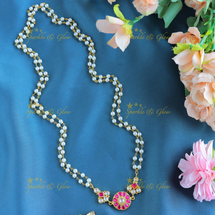 Gracious Floral and Dot penddant Jadau pearl chain