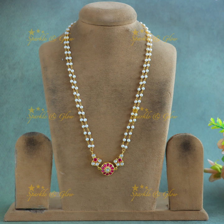 Gracious Floral and Dot penddant Jadau pearl chain