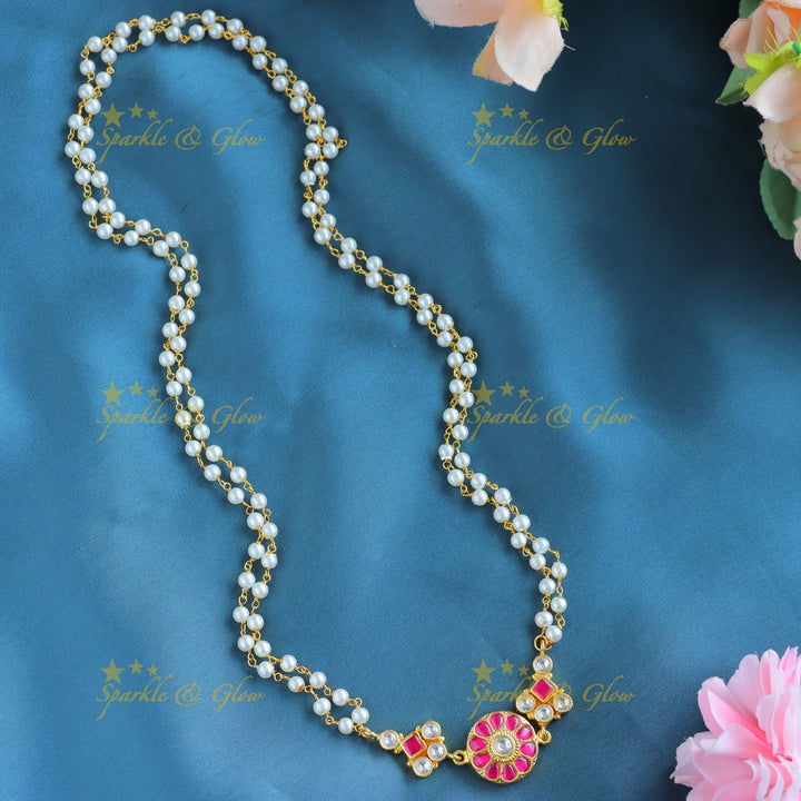 Gracious Floral and Dot penddant Jadau pearl chain