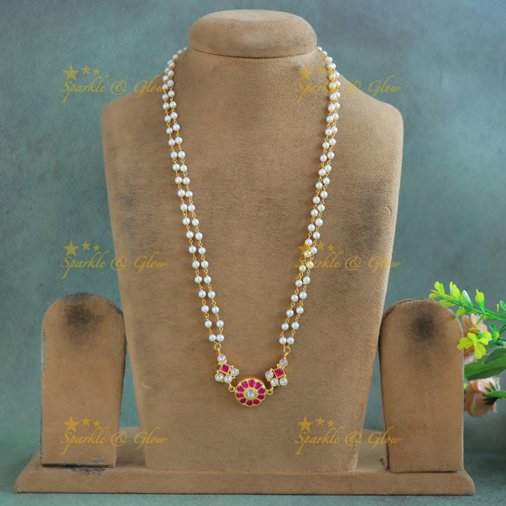 Gracious Floral and Dot penddant Jadau pearl chain