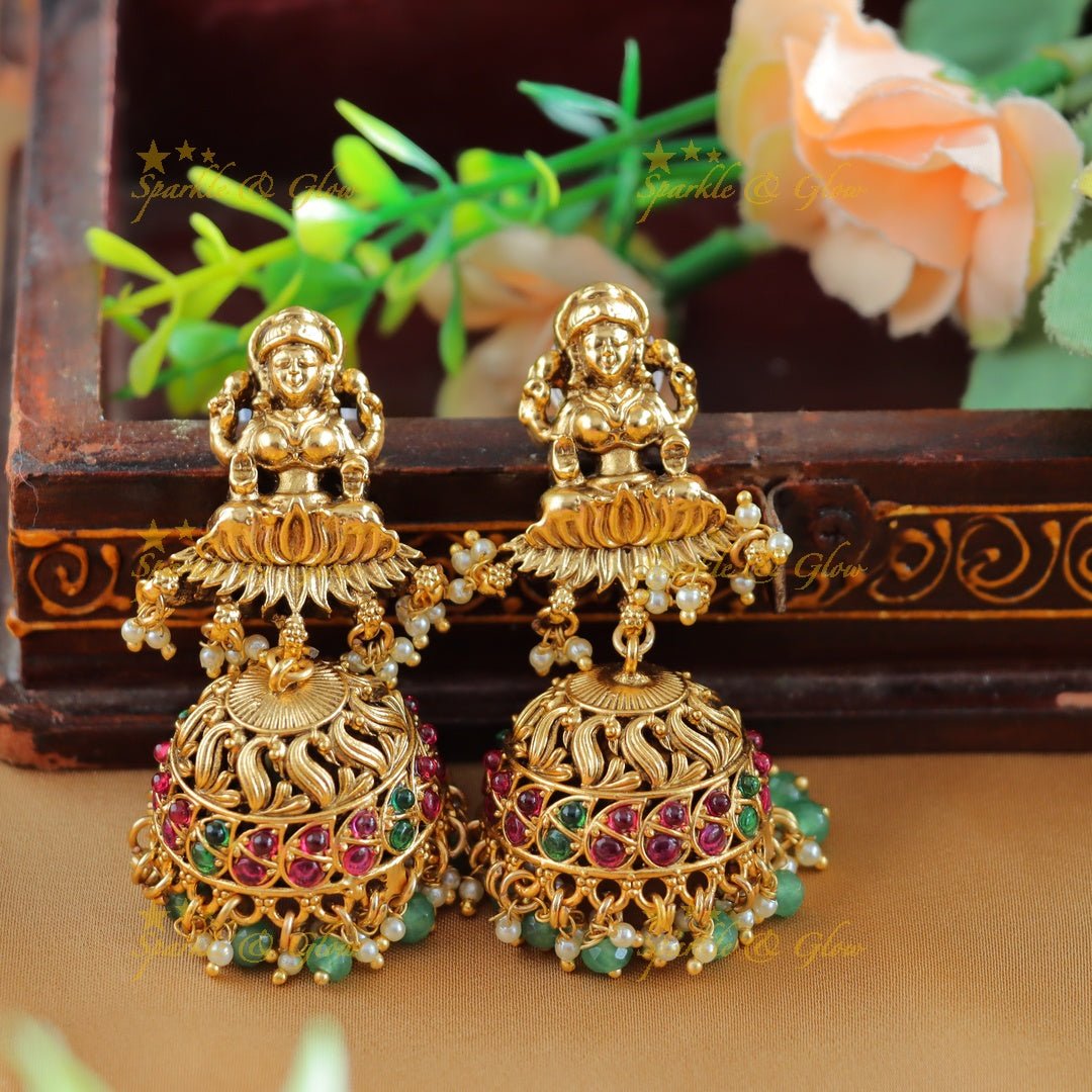 Grand Kemp Idol Lakshmi Peacock Floral pendant Haram with multilayered mintgreen beads - Sparkle and Glow - Back Thread - 