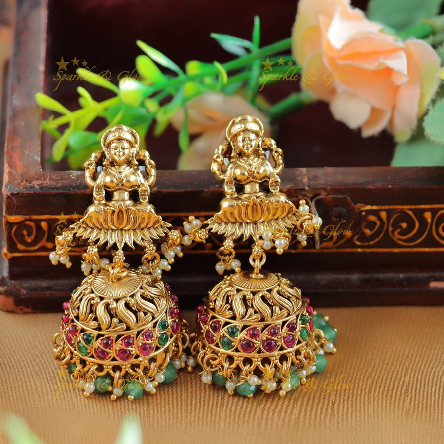 Grand Kemp Idol Lakshmi Peacock Floral pendant Haram with multilayered mintgreen beads - Sparkle and Glow - Back Thread - 