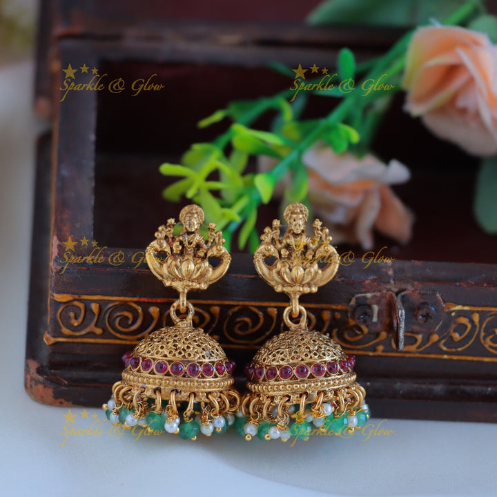 Grand Kemp Lakshmi Peacock pendant haram with three layered mintgreen ball beads