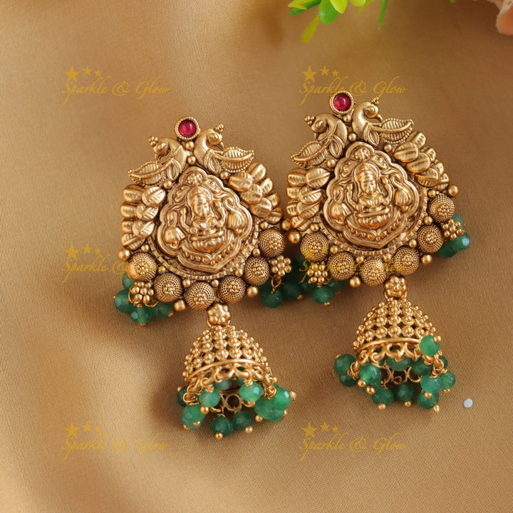 Grand Lakshmi Elephant pendant Haram with multilayered mintgreen and coral beads