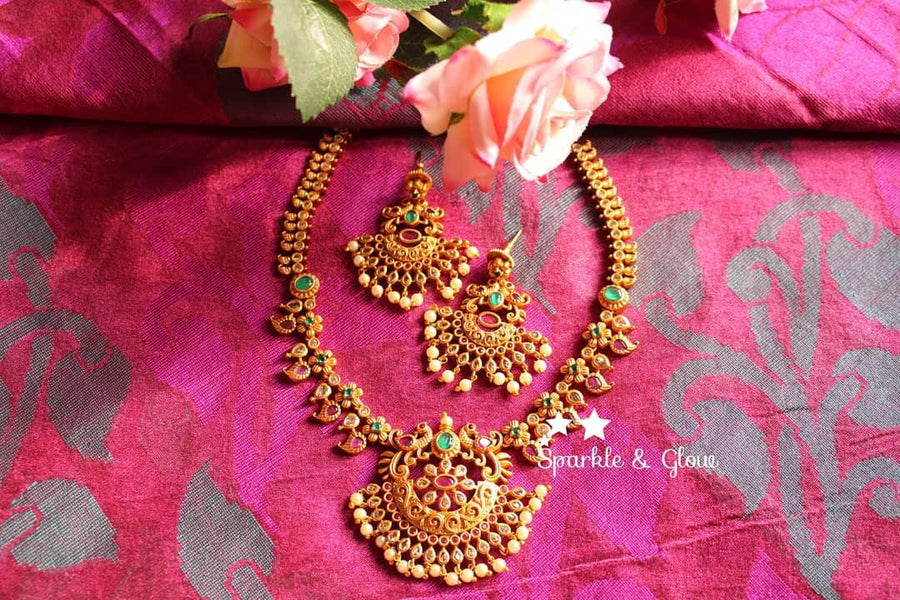 Mango peacock necklace - Green Pink - Sparkle and Glow