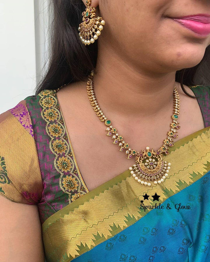 Mango peacock necklace - Green Pink - Sparkle and Glow
