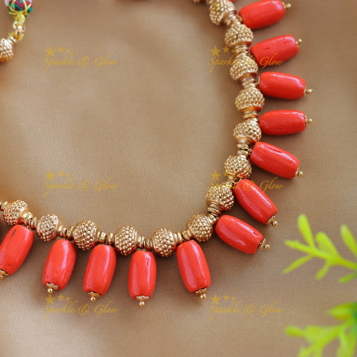 Elegant Ball beaded Short necklace with Coral beads