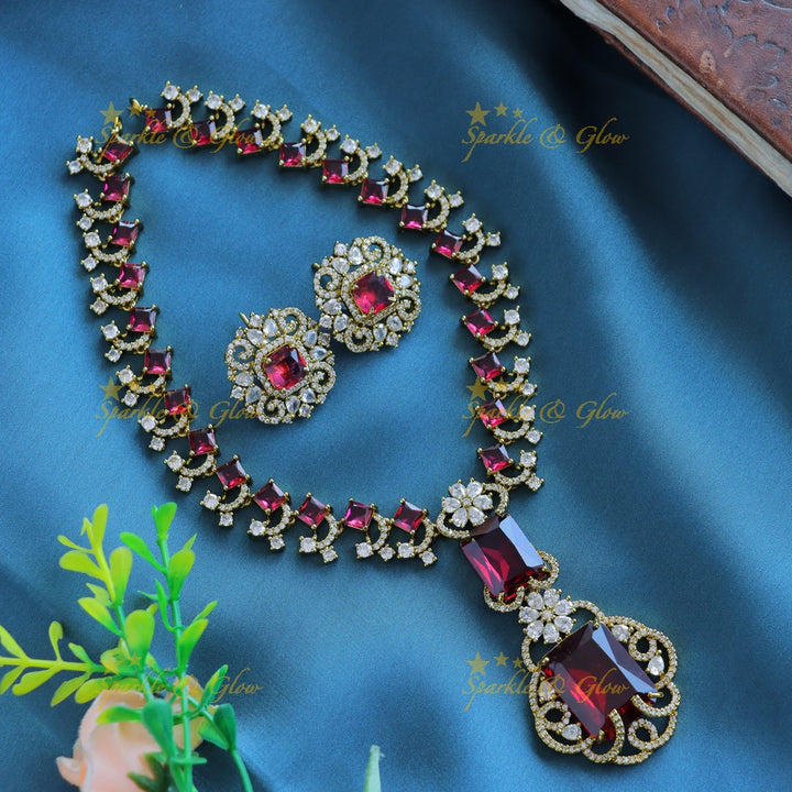 Gracious Square stone and Floral pendant carved Victorian AD short necklace-Light pink