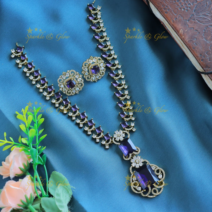 Gracious Square stone and Floral pendant carved Victorian AD short necklace-Blue
