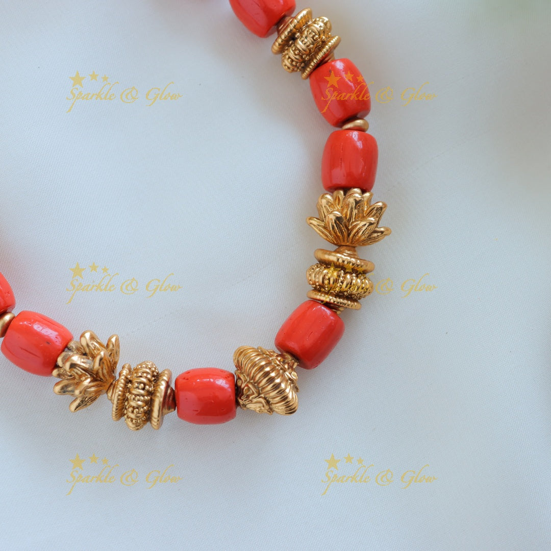 Statement Idol Lakshmi Flower design Coral beaded short necklace