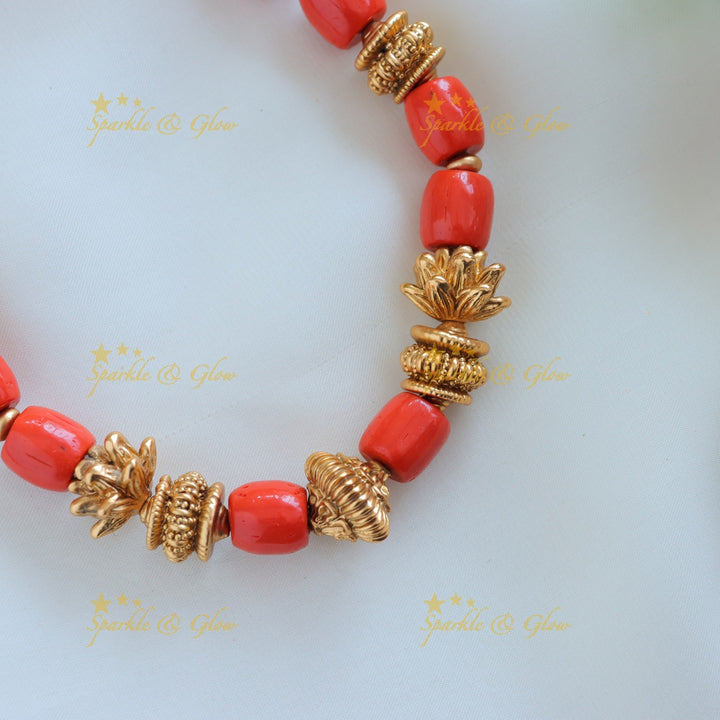 Statement Idol Lakshmi Flower design Coral beaded short necklace