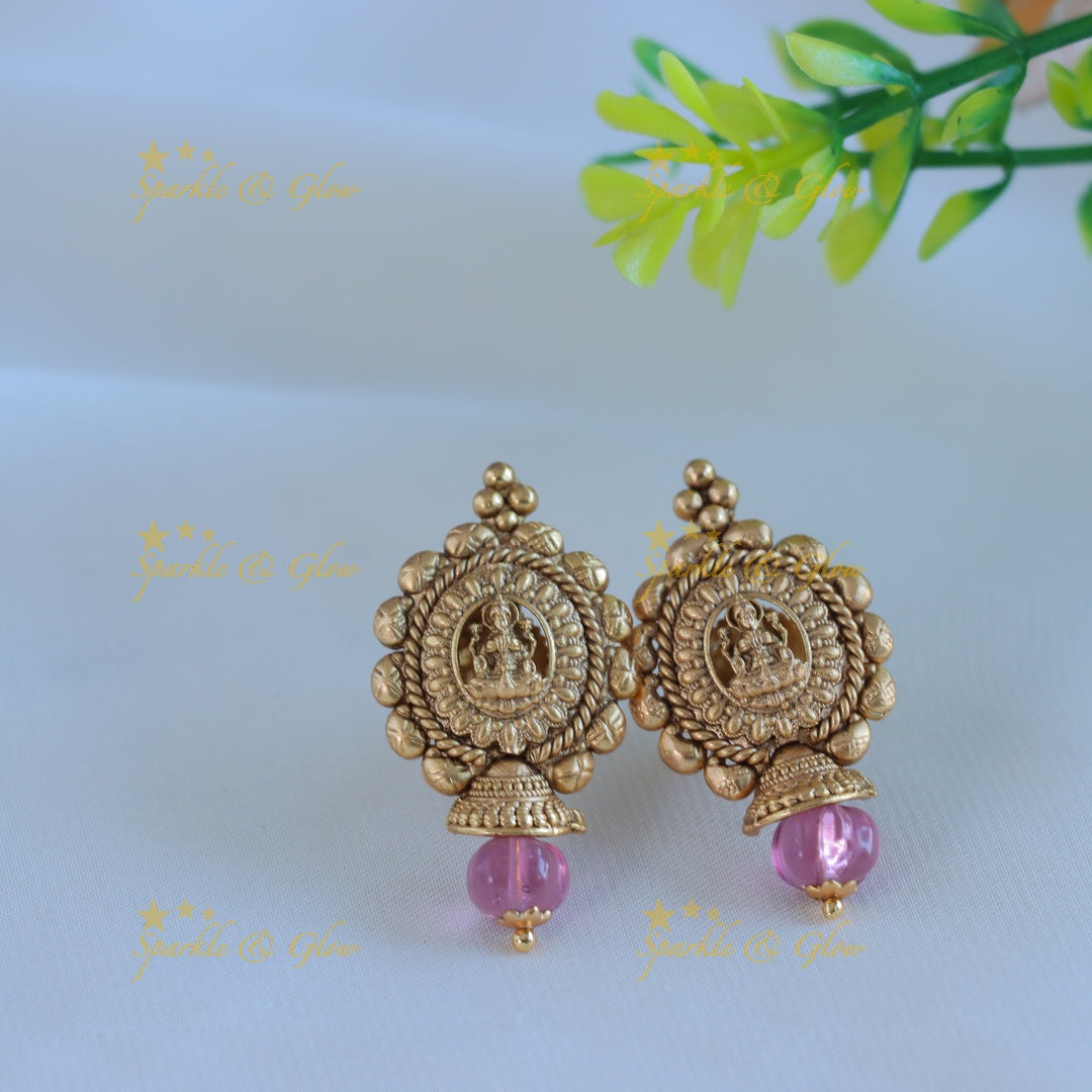 Gracious Idol Lakshmi and gold ball beaded short necklace