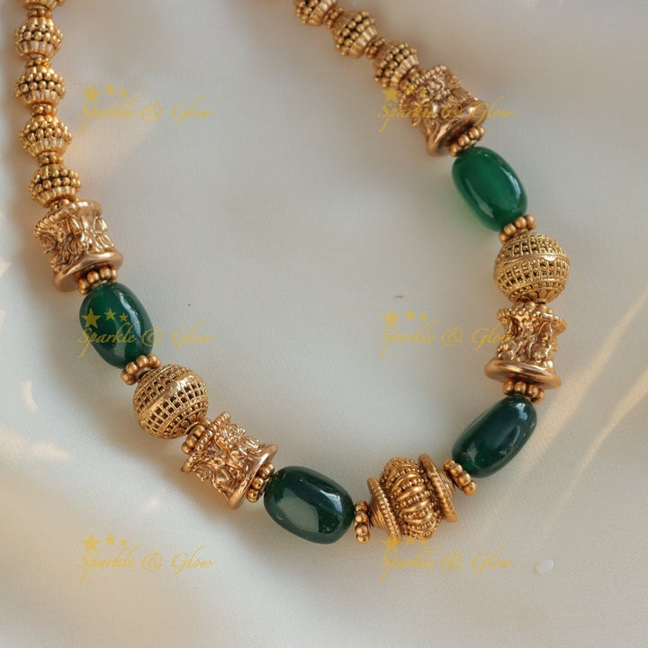 Beautiful Gold ball beaded short necklace with red beads - Red - Sparkle and Glow - Red - Back Thread
