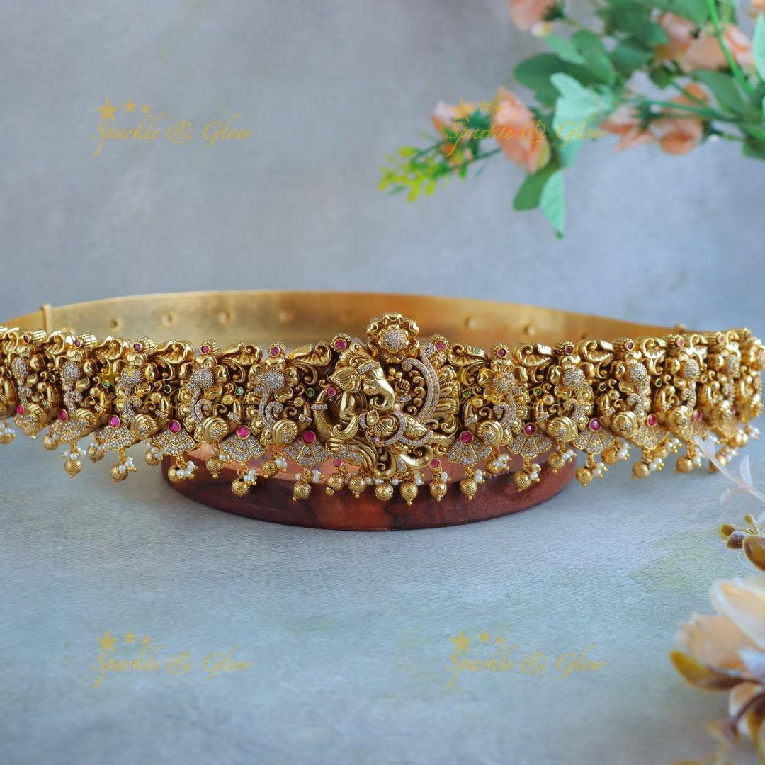 Grand Idol Ganesha Flower design Hipbelt with AD stones