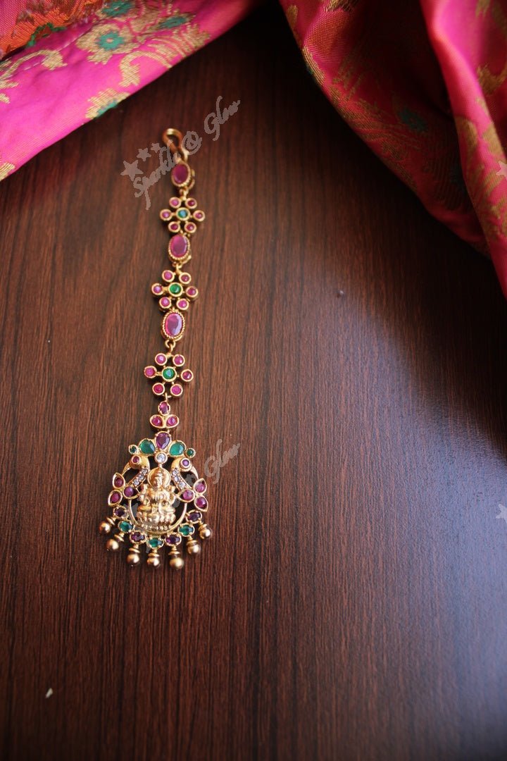 Antique Lakshmi SIngle line Maang Tikka - Multi - Sparkle and Glow - Multi - 