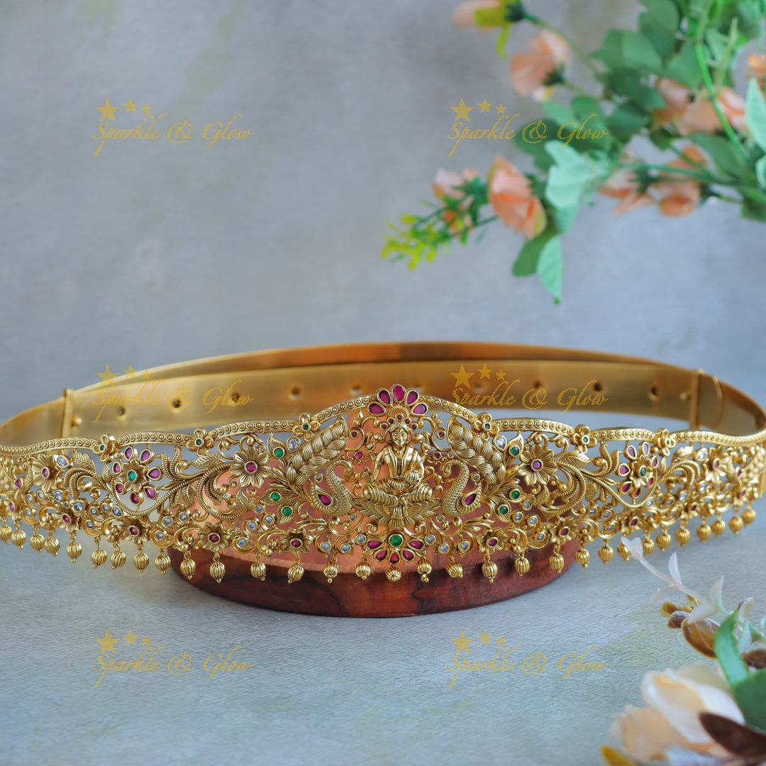 Statement Idol Lakshmi Peacock Floral carved Kemp Hipbelt
