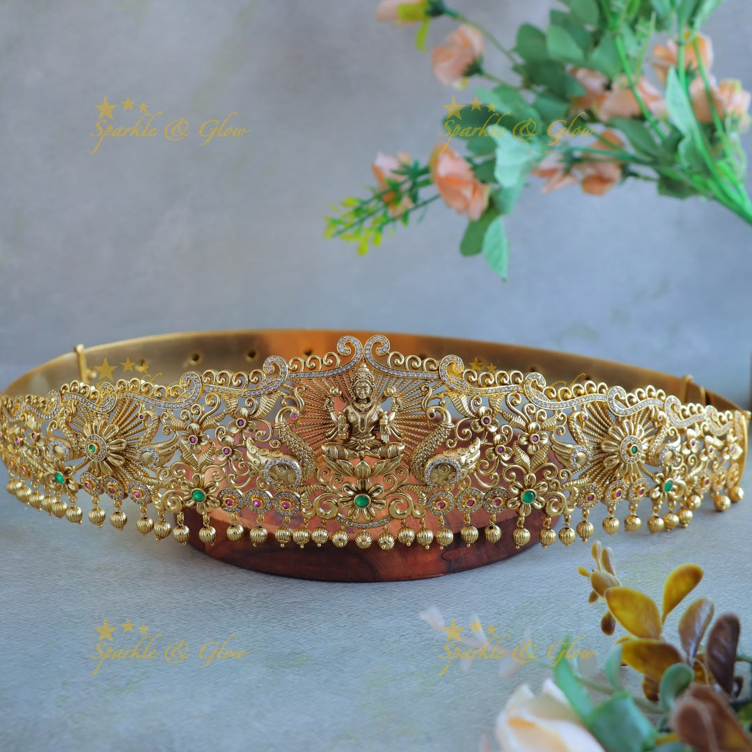 Gracious Idol Lakshmi Peacock carved Sunflower Hipbelt