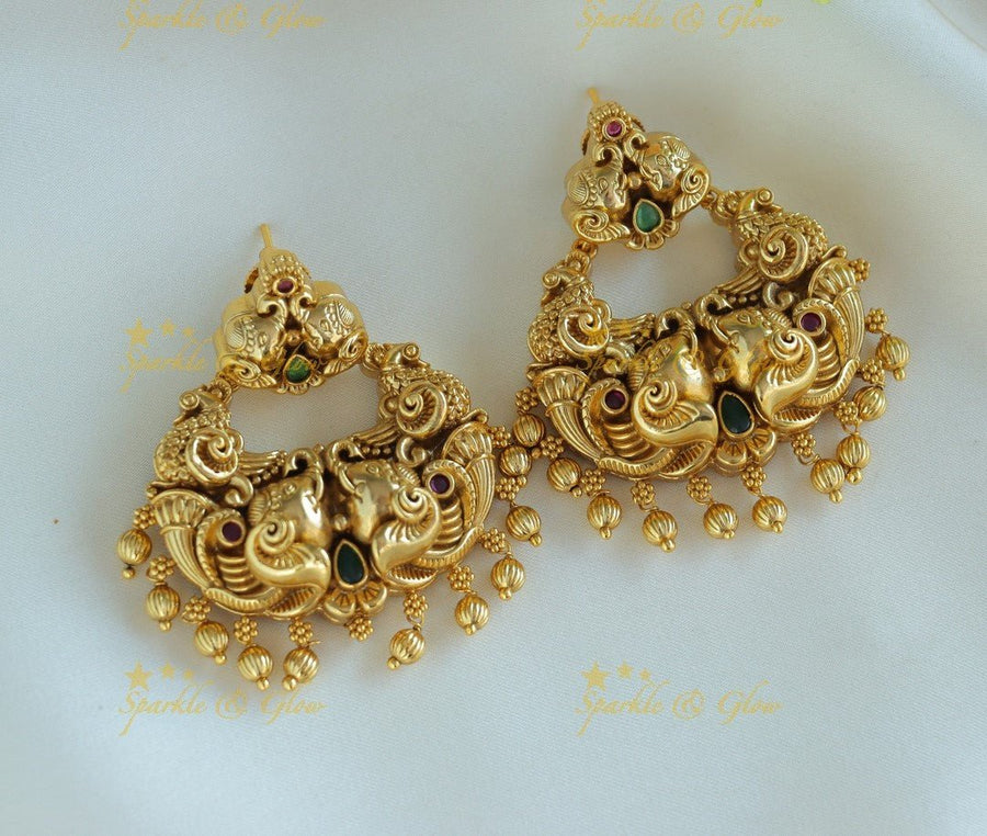 Gracious Elephant chandbali with gold beads - Sparkle and Glow - 