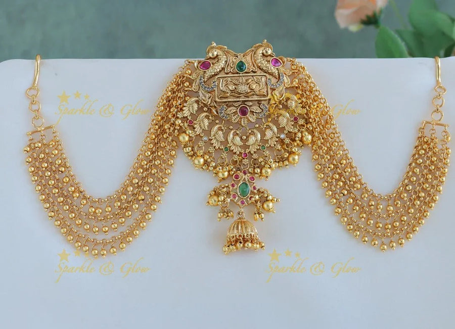 Gracious Dual tone Peacock Floral Jadabilla with gold Maatil - Sparkle and Glow