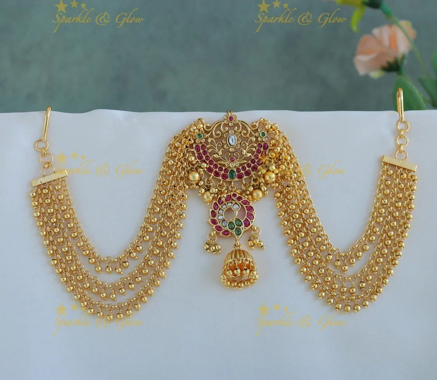 Elegant Kemp Floral peacock jadabilla with gold maatil - Sparkle and Glow