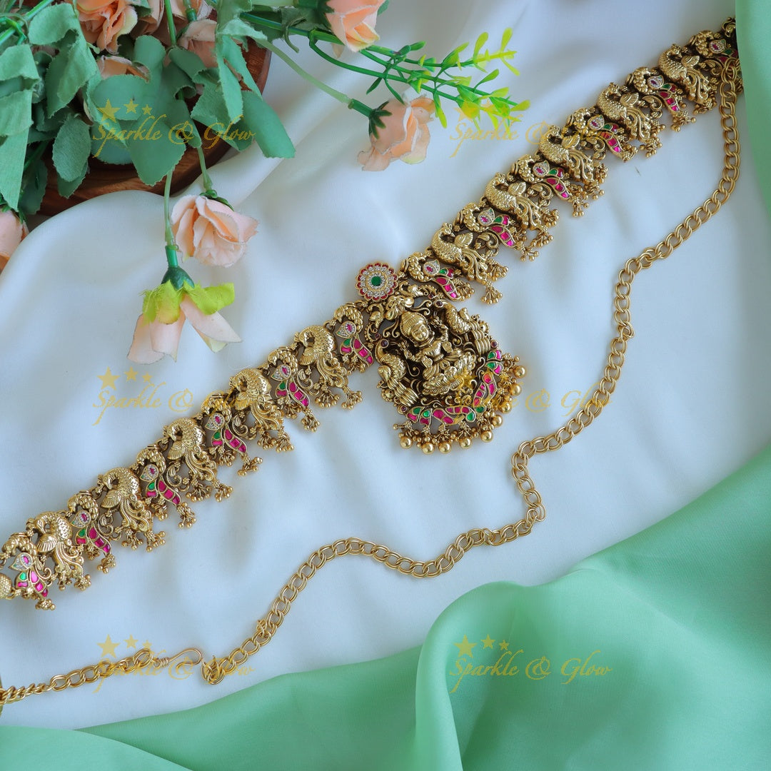 Sparkling jadau  Nagas Floral Hipchain with gold beads