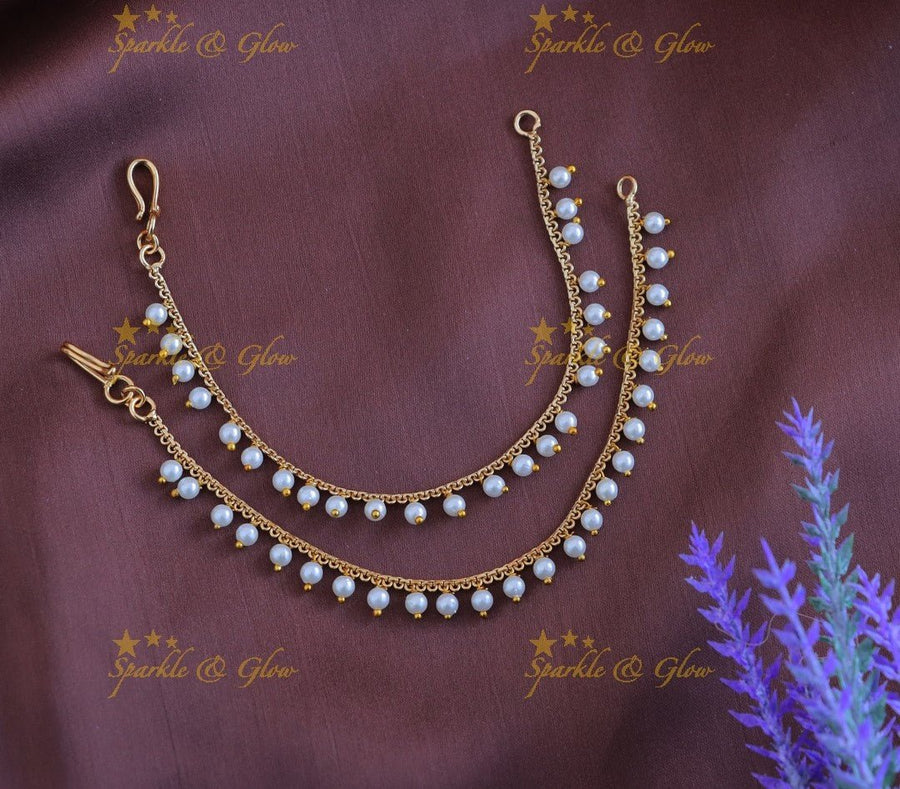 Statement Single line pearl Earchain - Sparkle and Glow - 