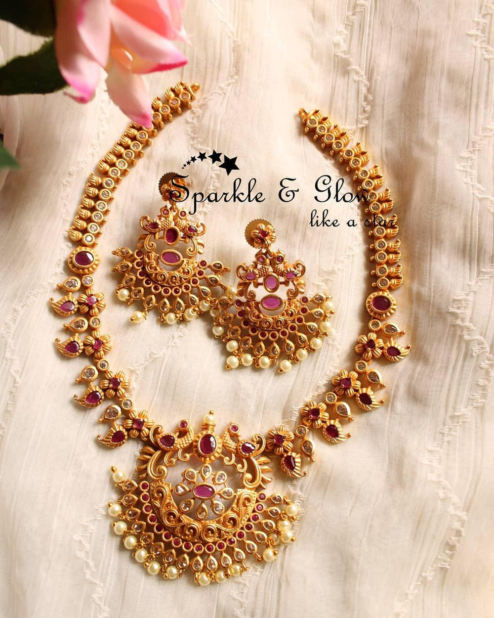 Mango peacock necklace - Green Pink - Sparkle and Glow