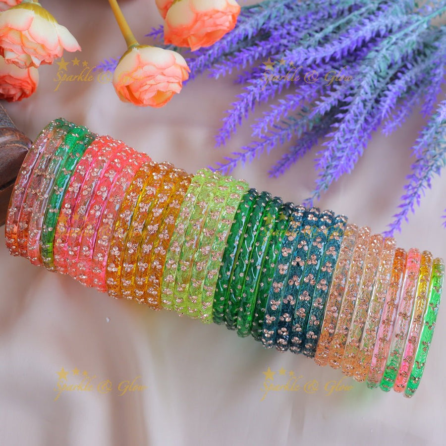 Gracious Stone dot design Glass kada bangles combo, set of 4 bangles each colour - Sparkle and Glow - 2.4 - 