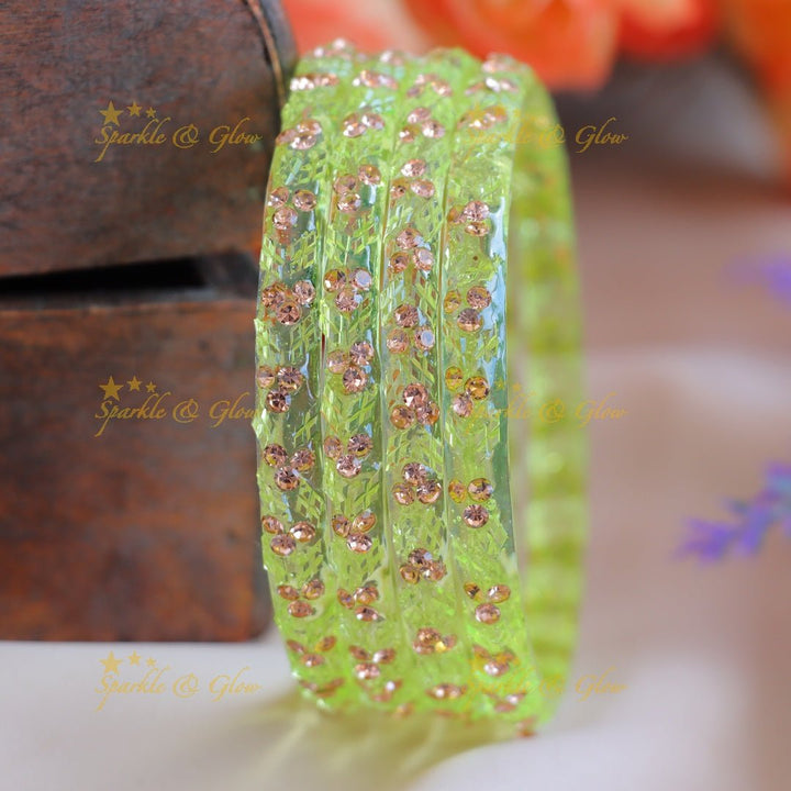 Gracious Stone dot design Glass kada bangles combo, set of 4 bangles each colour - Sparkle and Glow - 2.4 - 