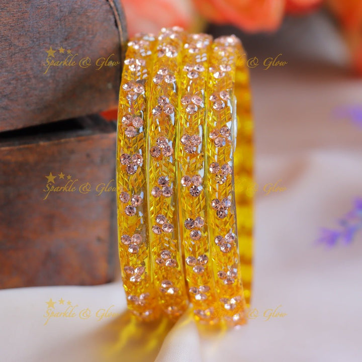 Gracious Stone dot design Glass kada bangles combo, set of 4 bangles each colour - Sparkle and Glow - 2.4 - 