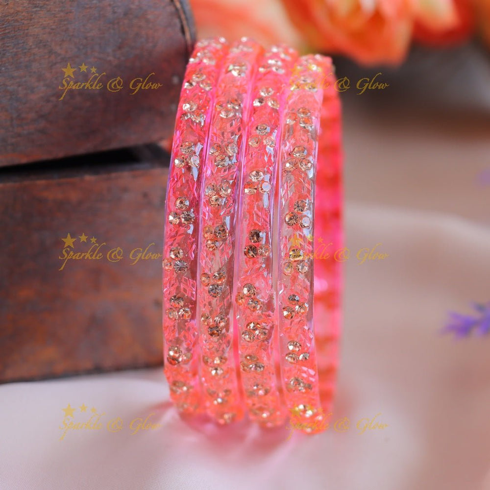 Gracious Stone dot design Glass kada bangles combo, set of 4 bangles each colour - Sparkle and Glow - 2.4 - 