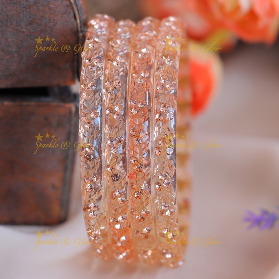 Gracious Stone dot design Glass kada bangles combo, set of 4 bangles each colour - Sparkle and Glow - 2.4 - 
