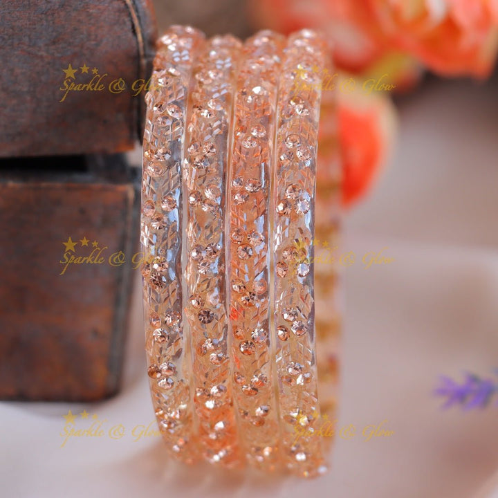 Gracious Stone dot design Glass kada bangles combo, set of 4 bangles each colour - Sparkle and Glow - 2.4 - 