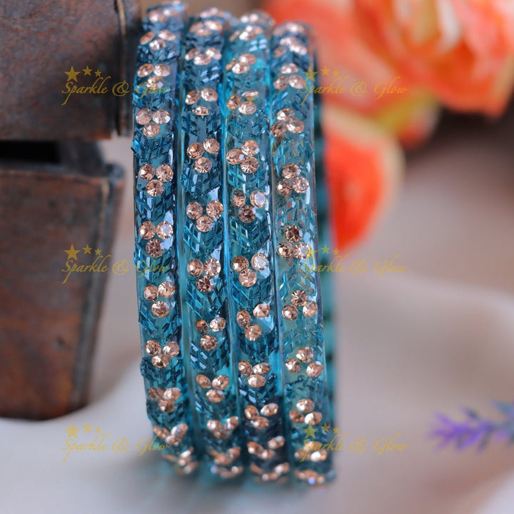 Gracious Stone dot design Glass kada bangles combo, set of 4 bangles each colour - Sparkle and Glow - 2.4 - 