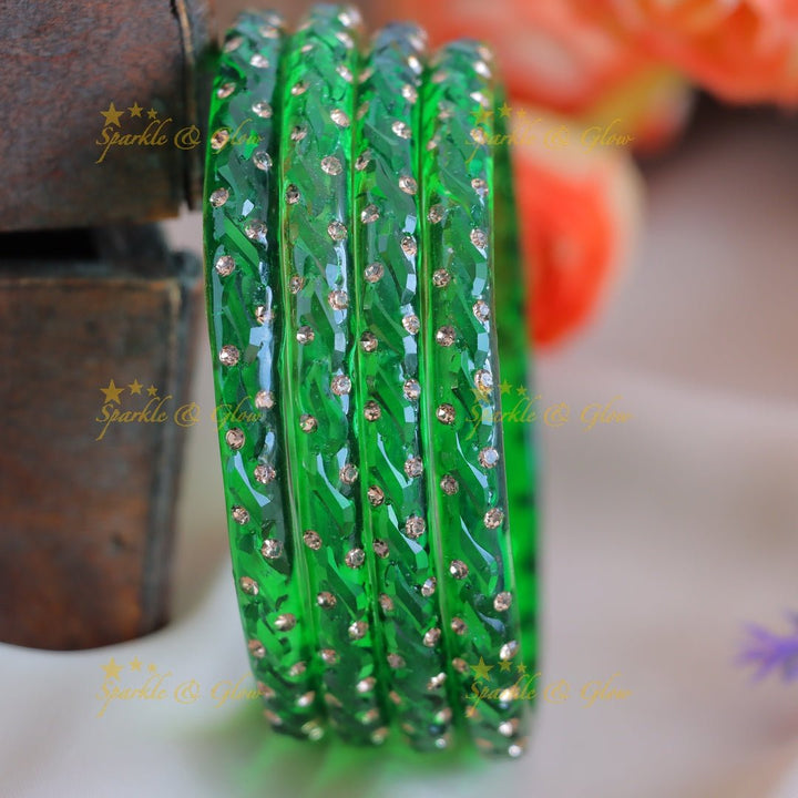 Gracious Stone dot design Glass kada bangles combo, set of 4 bangles each colour - Sparkle and Glow - 2.4 - 