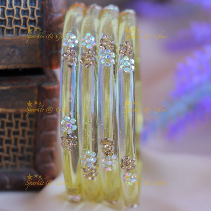 Elegant Plain Floral design Glass kada Bangles combo, Set of 4 bangles each colour - Sparkle and Glow - 2.4 - 