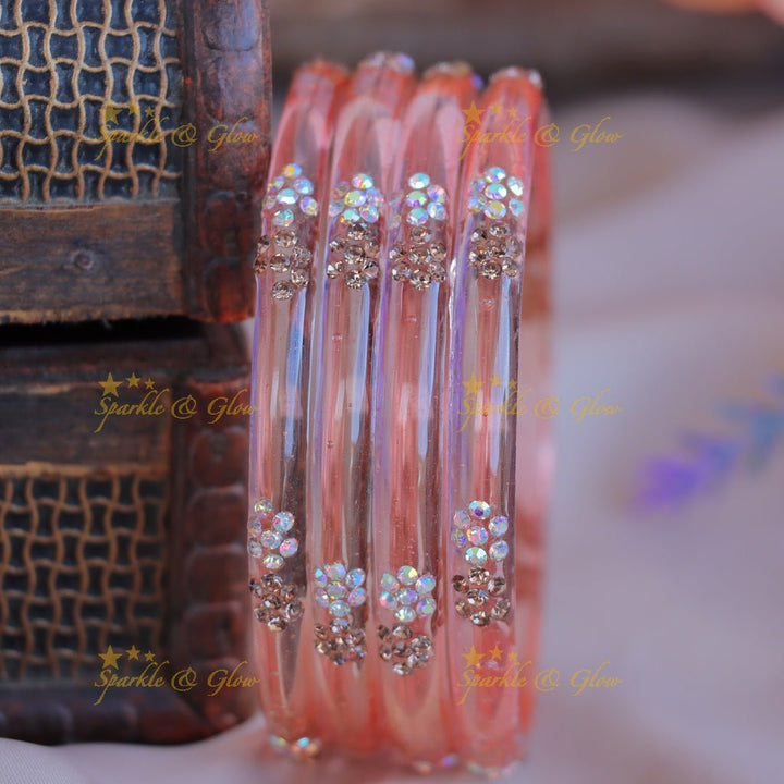 Elegant Plain Floral design Glass kada Bangles combo, Set of 4 bangles each colour - Sparkle and Glow - 2.4 - 