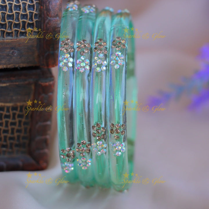 Elegant Plain Floral design Glass kada Bangles combo, Set of 4 bangles each colour - Sparkle and Glow - 2.4 - 