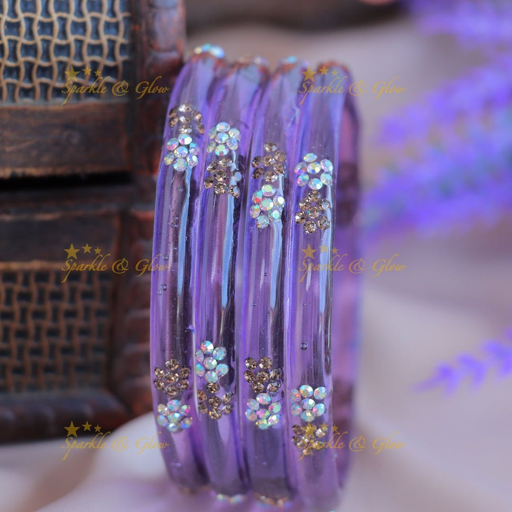 Elegant Plain Floral design Glass kada Bangles combo, Set of 4 bangles each colour - Sparkle and Glow - 2.4 - 