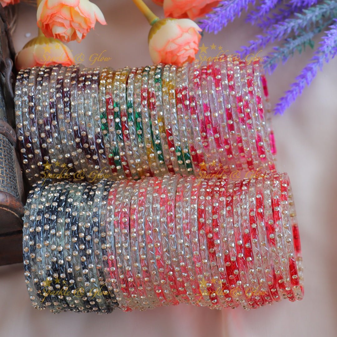 Beautiful Dot design Glass bangles combo, set of 12 bangles, (one dozen) each colour - Sparkle and Glow - 2.4 - 