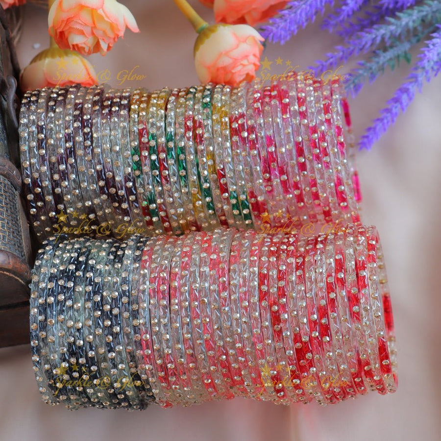 Beautiful Dot design Glass bangles combo, set of 12 bangles, (one dozen) each colour - Sparkle and Glow - 2.4 - 