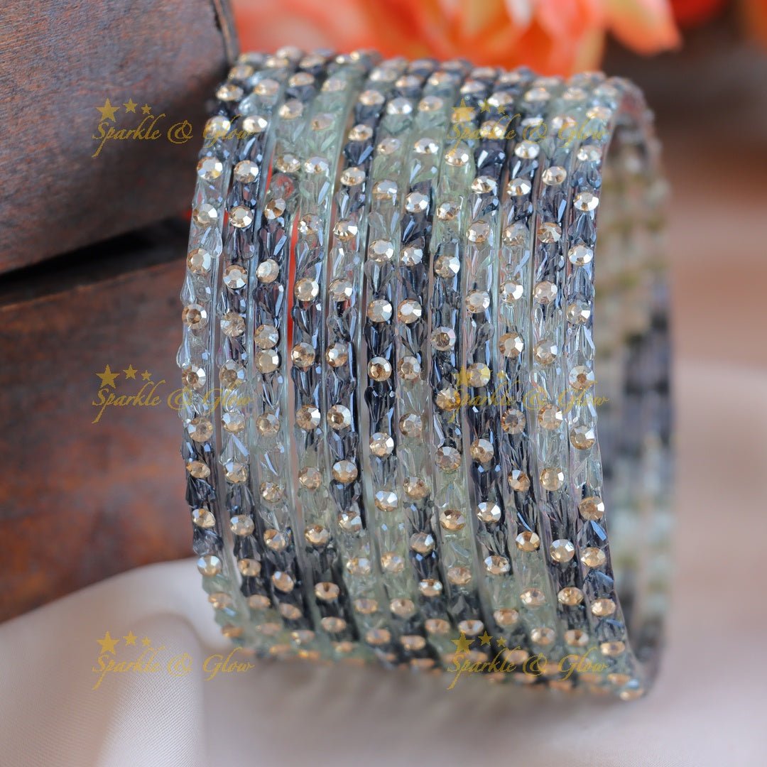 Beautiful Dot design Glass bangles combo, set of 12 bangles, (one dozen) each colour - Sparkle and Glow - 2.4 - 