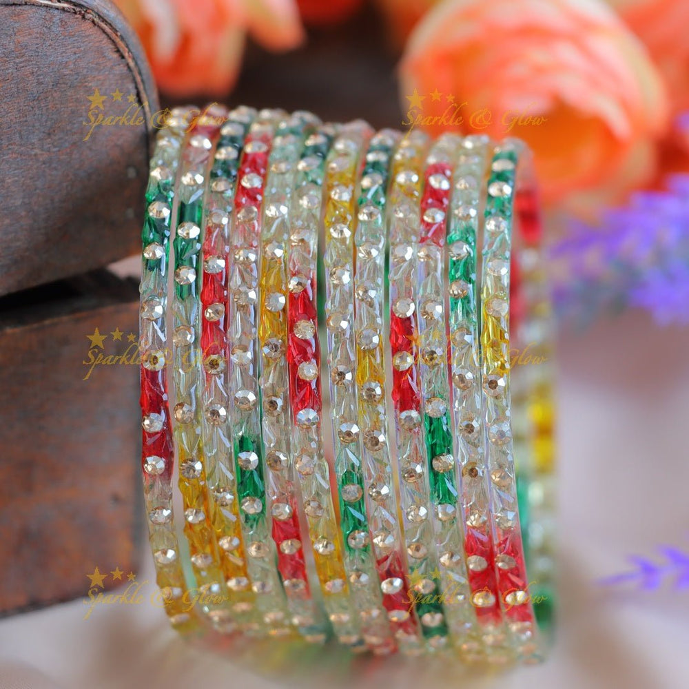 Beautiful Dot design Glass bangles combo, set of 12 bangles, (one dozen) each colour - Sparkle and Glow - 2.4 - 