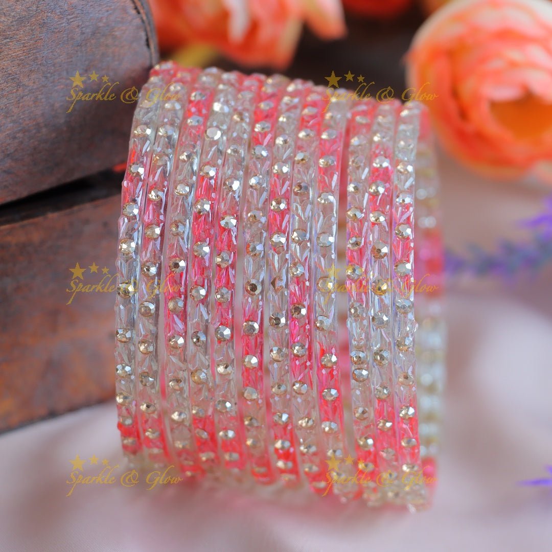 Beautiful Dot design Glass bangles combo, set of 12 bangles, (one dozen) each colour - Sparkle and Glow - 2.4 - 