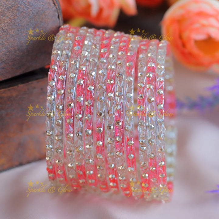 Beautiful Dot design Glass bangles combo, set of 12 bangles, (one dozen) each colour - Sparkle and Glow - 2.4 - 
