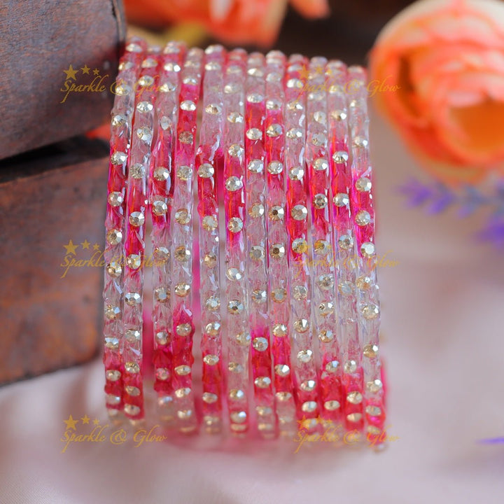 Beautiful Dot design Glass bangles combo, set of 12 bangles, (one dozen) each colour - Sparkle and Glow - 2.4 - 