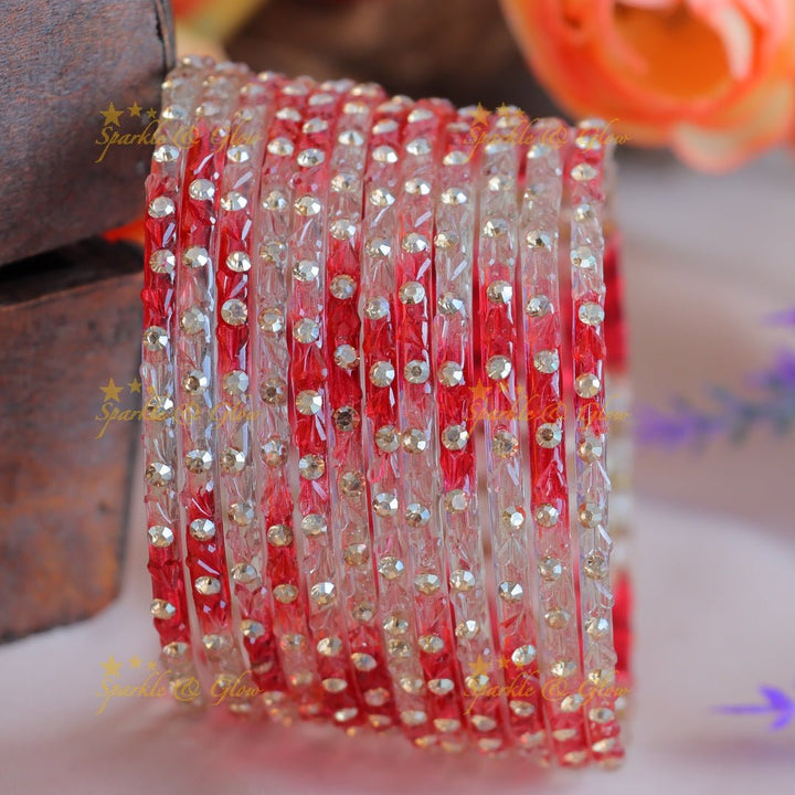 Beautiful Dot design Glass bangles combo, set of 12 bangles, (one dozen) each colour - Sparkle and Glow - 2.4 - 